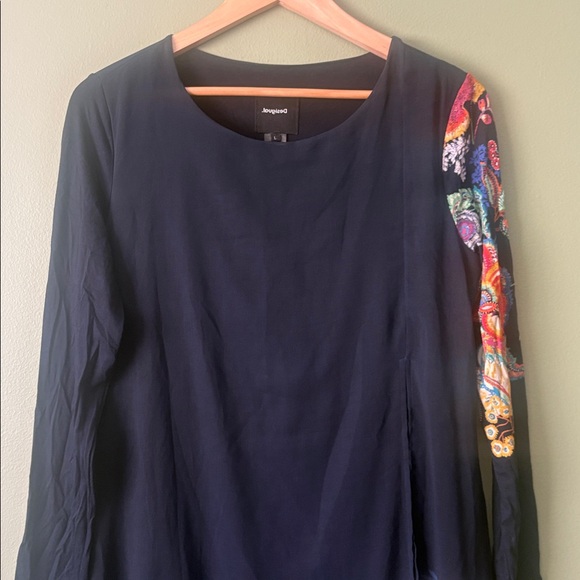 Desigual Siena Navy Long Sleeved Shift Dress Florals Knee Length Sz L - Picture 5 of 10